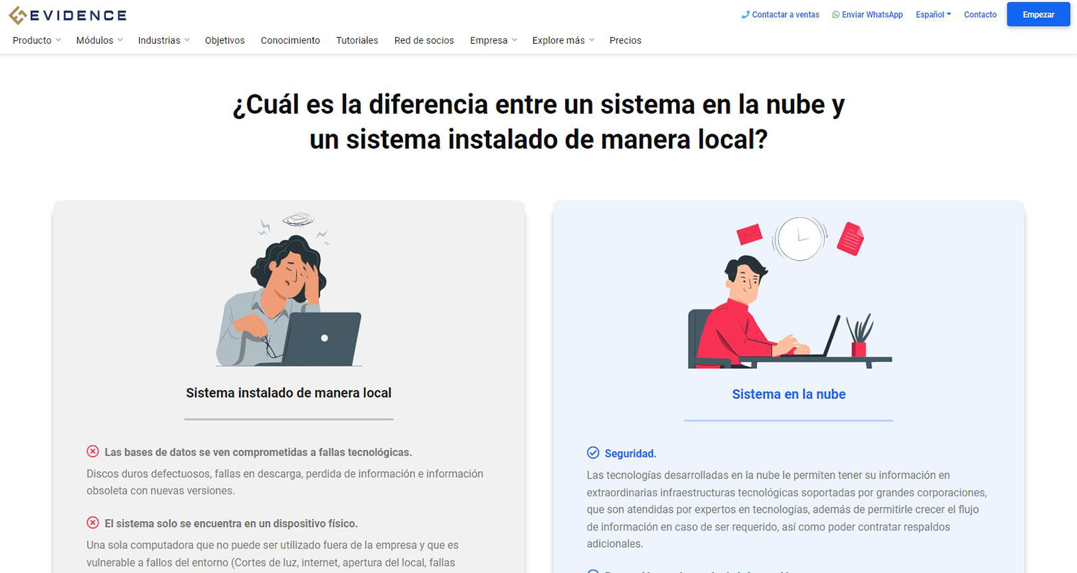 Página nube vs local